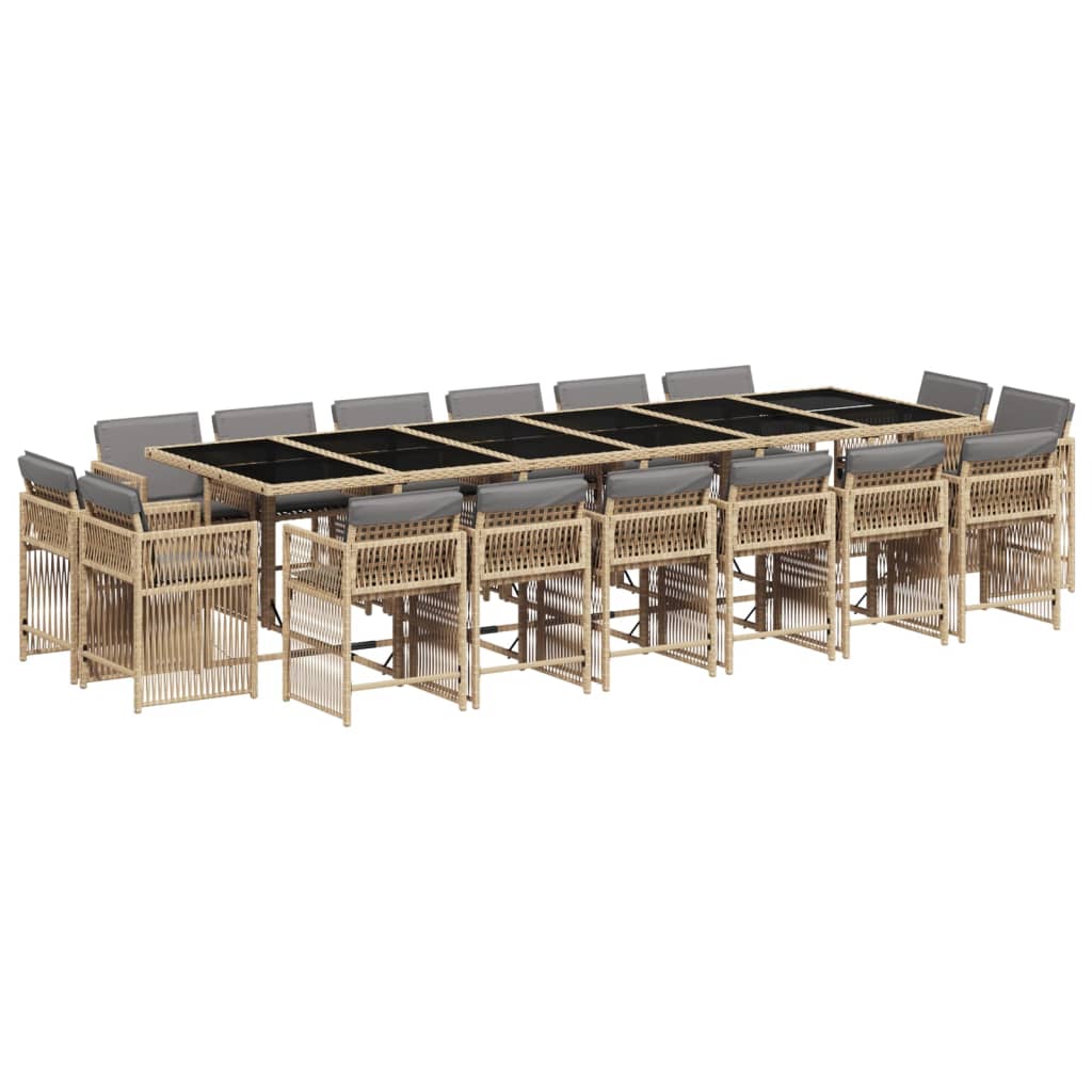 Set Comedor De Jardín 17 Pzas Con Cojines Ratán Sintético Beige