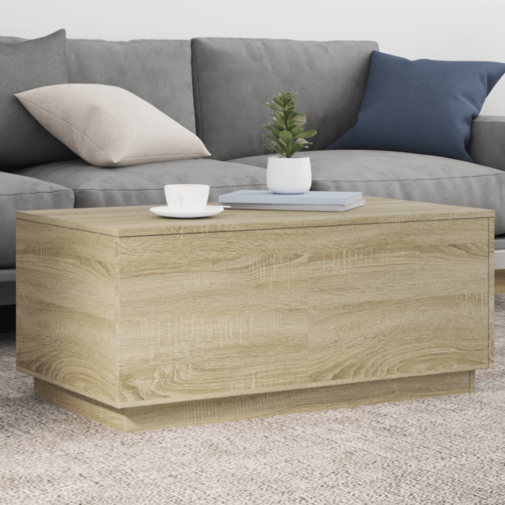 Mesa De Centro Con Luces Led Madera Envejecida