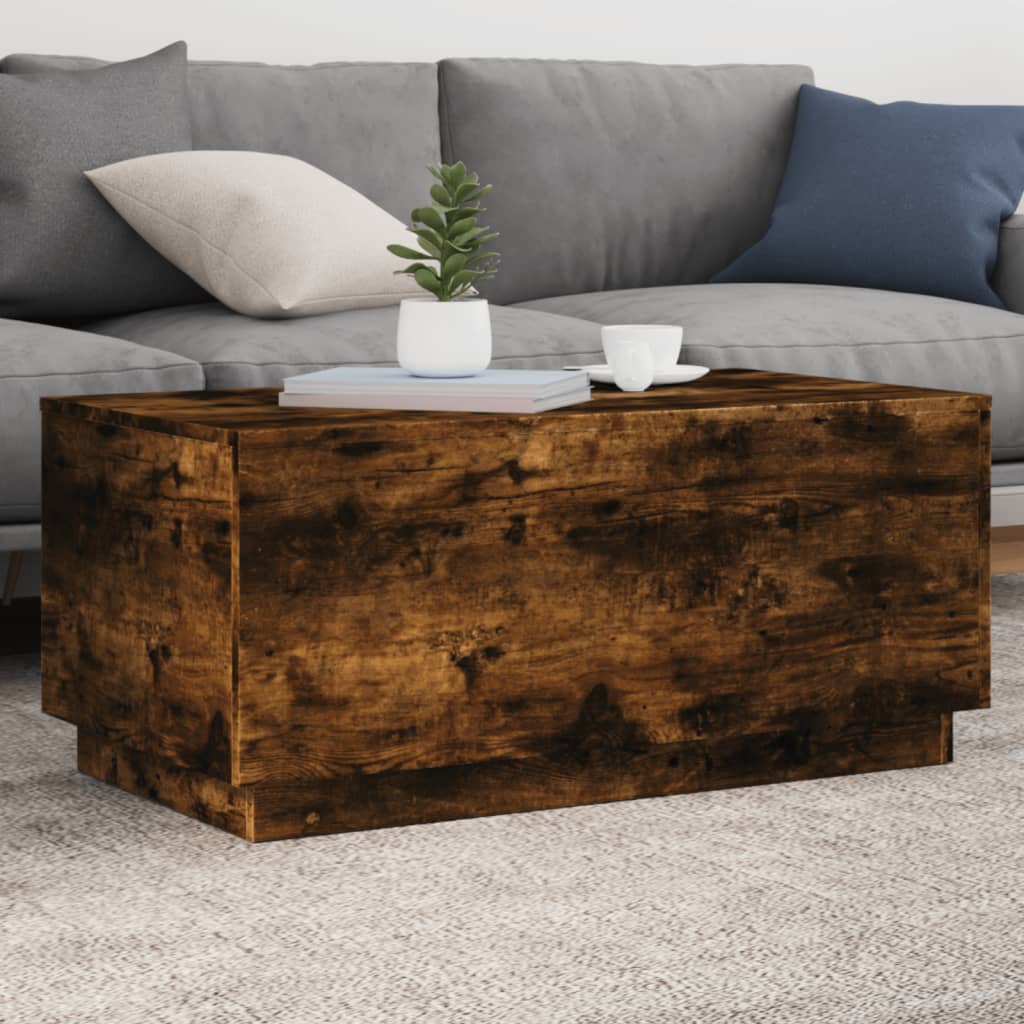 Mesa De Centro Con Luces Led Madera Envejecida