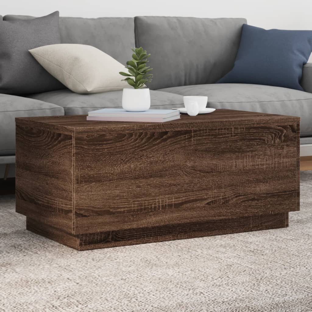 Mesa De Centro Con Luces Led Madera Envejecida