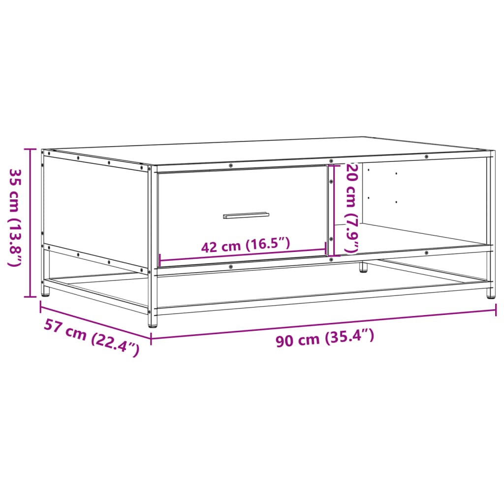 Mesa De Centro Madera Ingeniería Metal Roble Humo 90X57X35 Cm