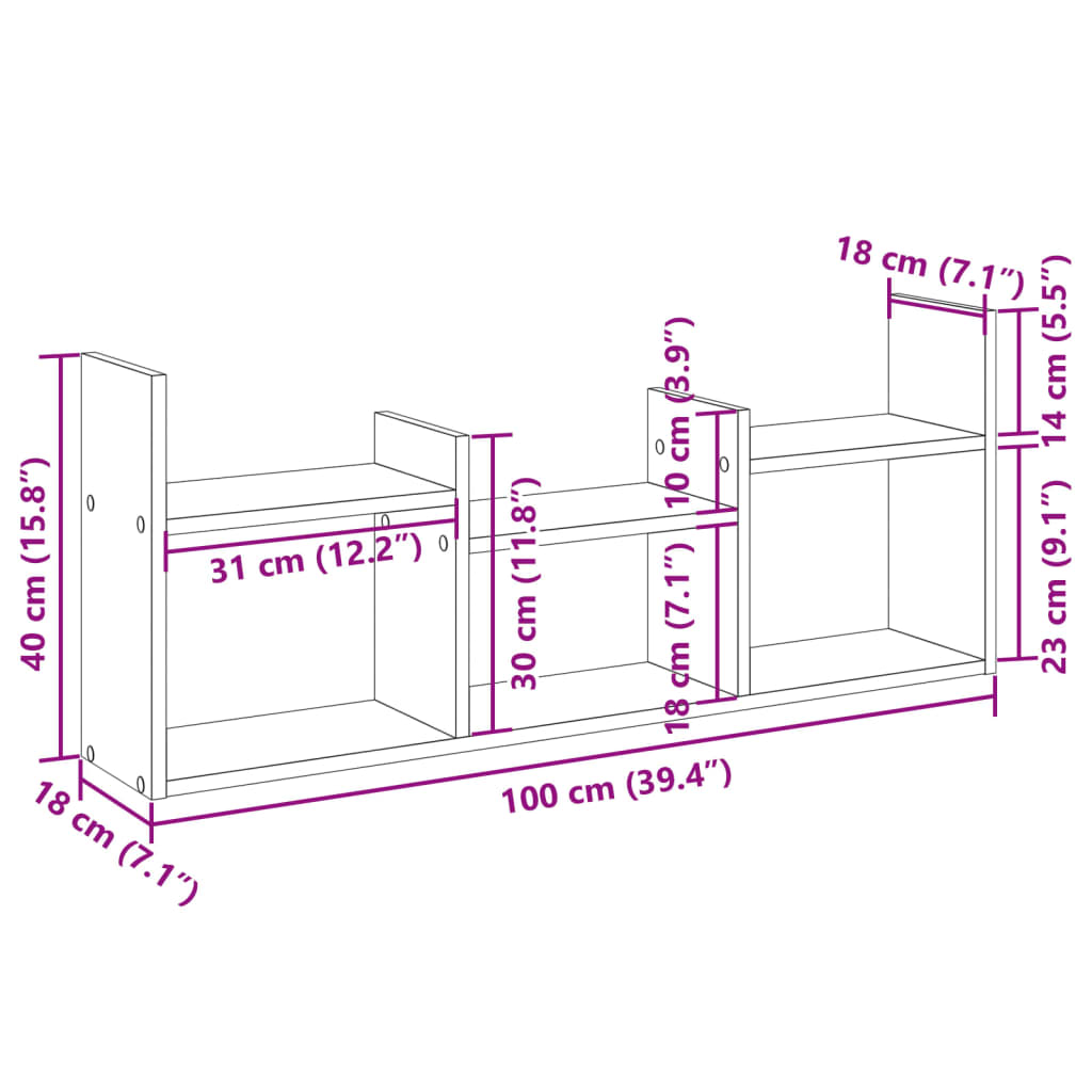 Armario De Pared Madera Ingeniería Roble Artesanal 100X18X40 Cm