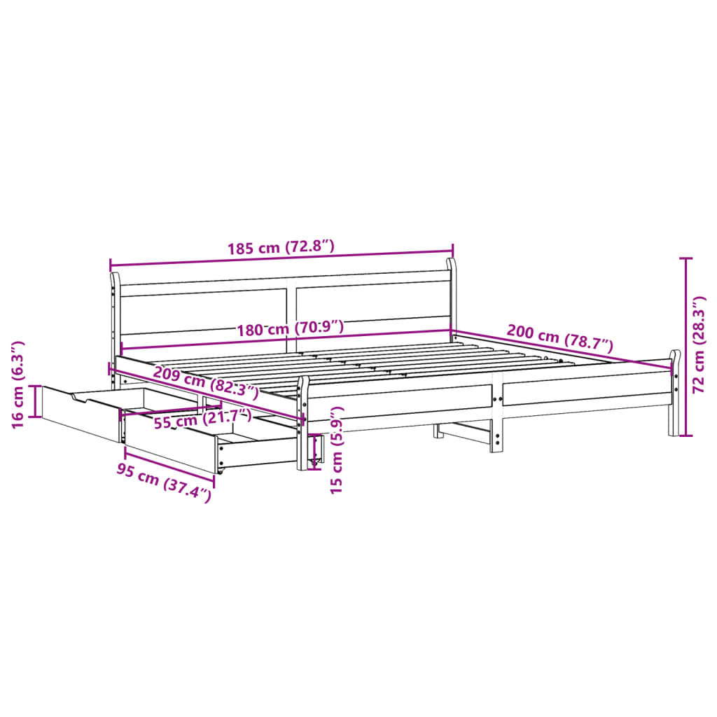 Estructura De Cama Sin Colchón Madera Maciza De Pino