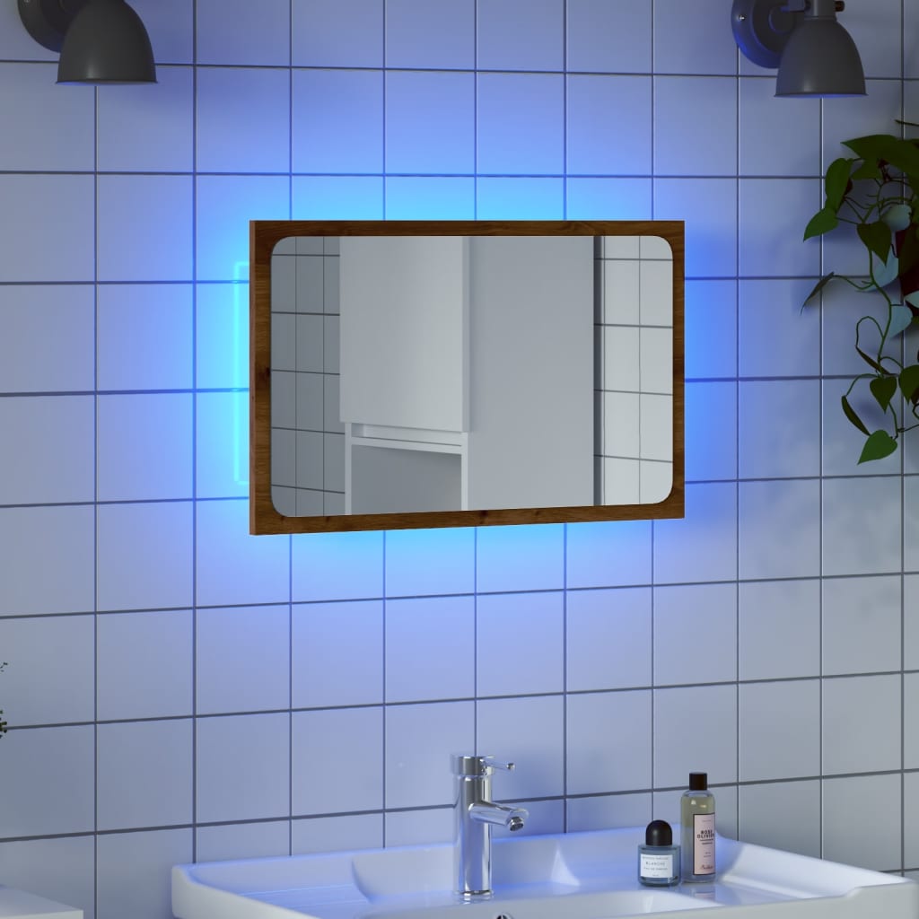 Espejo De Baño Led Madera Ingeniería 60X8,5X38 Cm