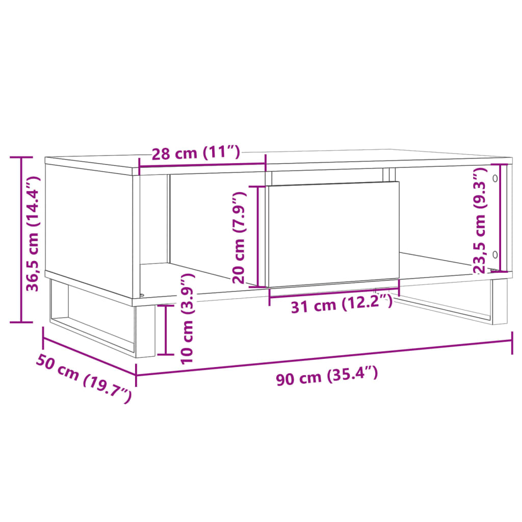 Mesa De Centro Madera De Ingeniería 90X50X36,5 Cm