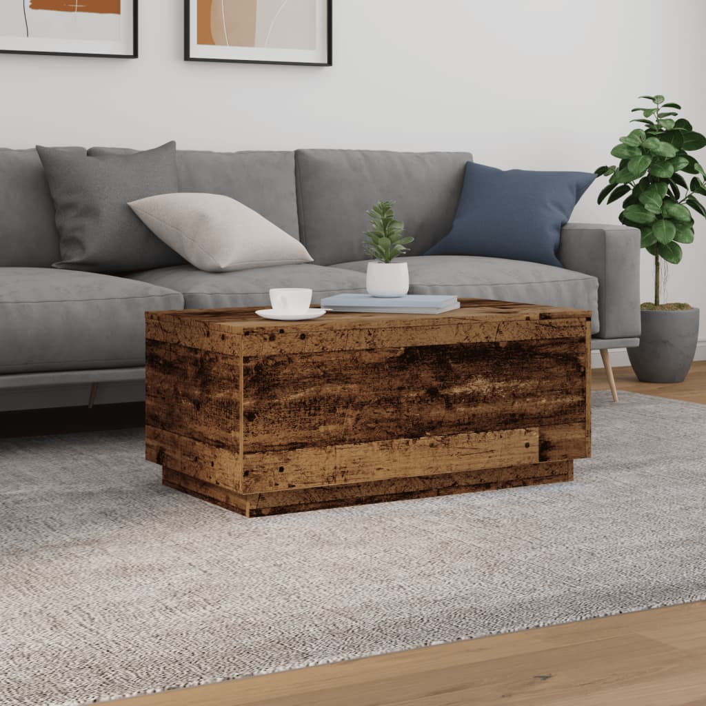 Mesa De Centro Con Luces Led Madera Envejecida