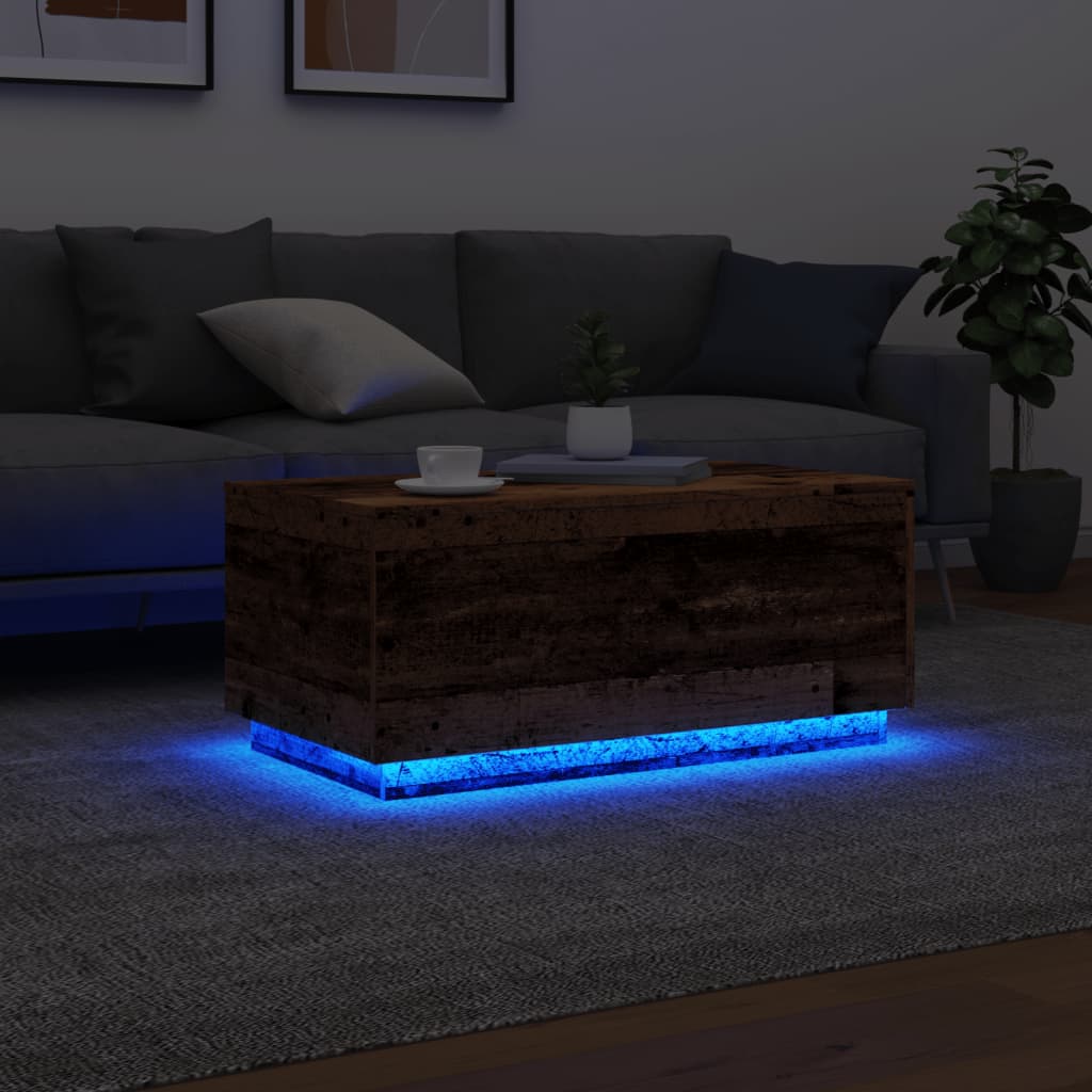 Mesa De Centro Con Luces Led Madera Envejecida