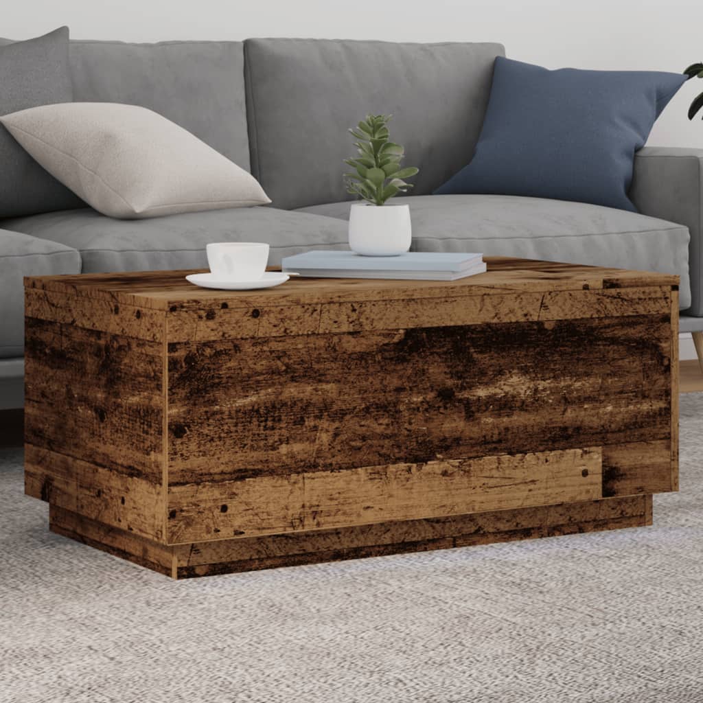 Mesa De Centro Con Luces Led Madera Envejecida