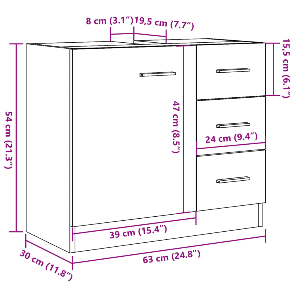 Armario Para Lavabo Madera Ingeniería Envejecida 63X30X54 Cm