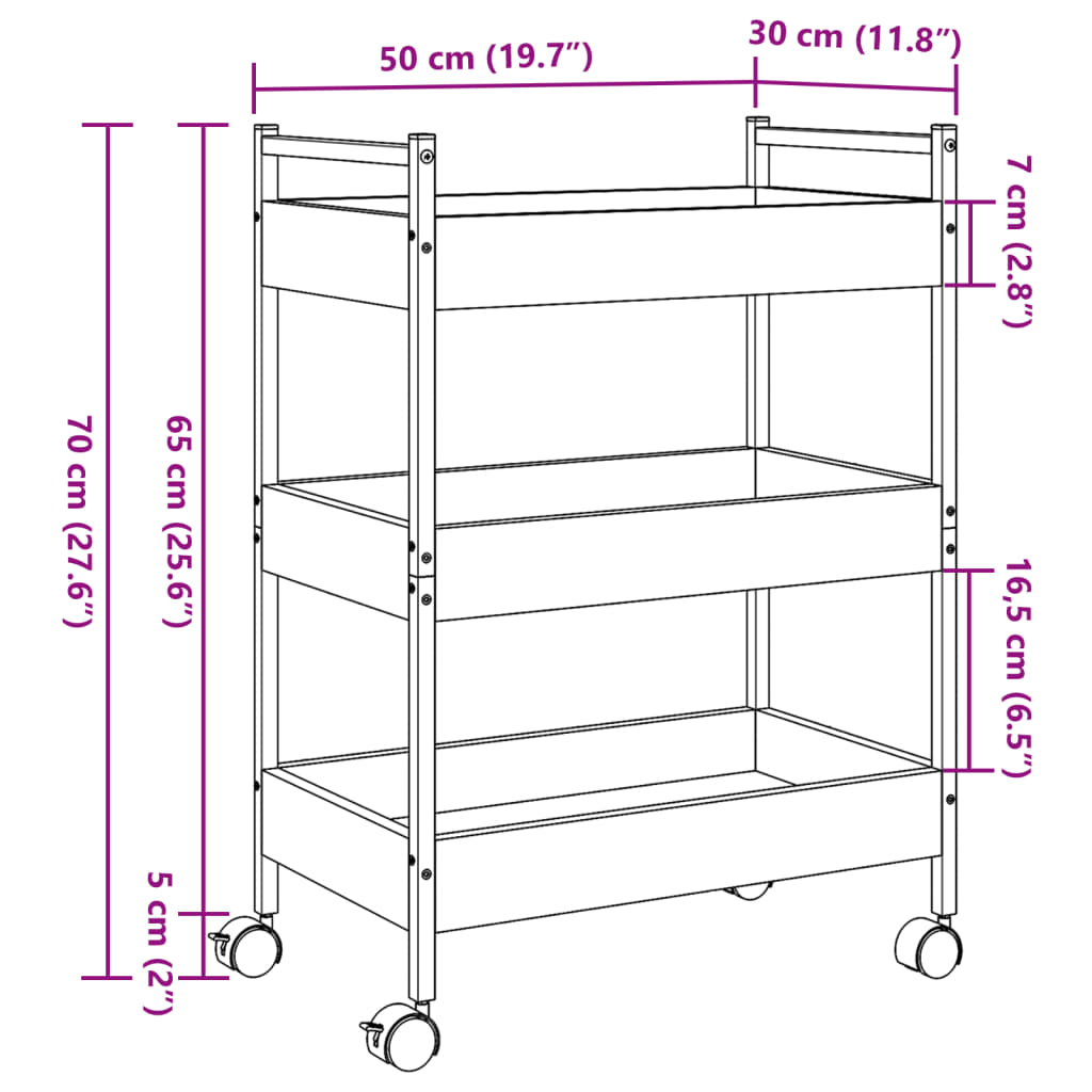 Carrito De Cocina Madera De Ingeniería Roble Sonoma 50X30X70 Cm