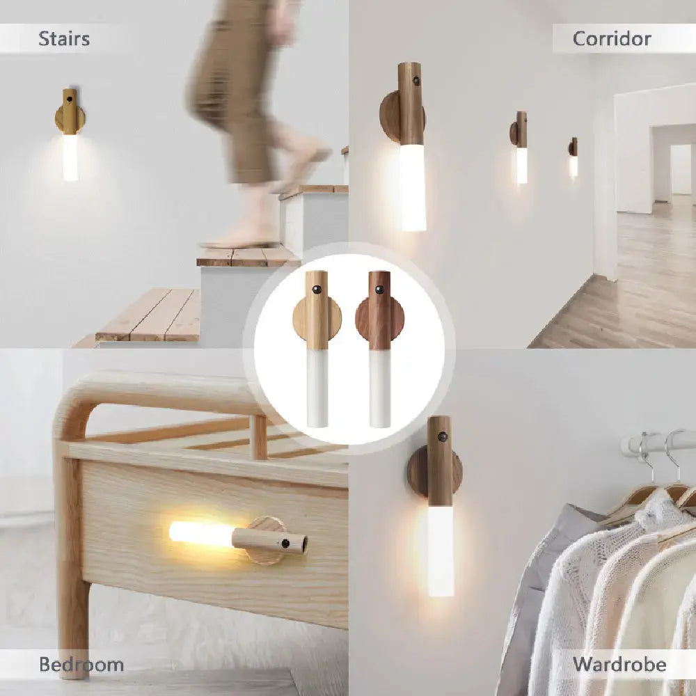 LED Wood USB Night Light Magnetic Wall Lamp